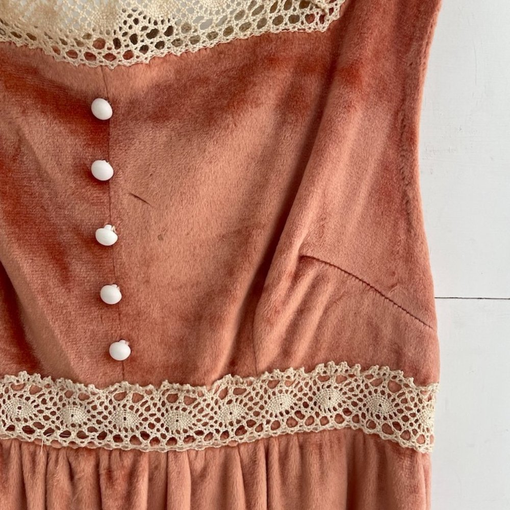 Vintage Peach Velvet Boho Style Dress
